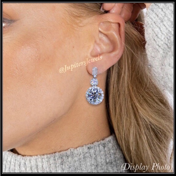 NEW 6CT SIMULATED DIAMOND HALO 14K WHITE GOLD PLATINUM EARRINGS - Picture 5 of 5